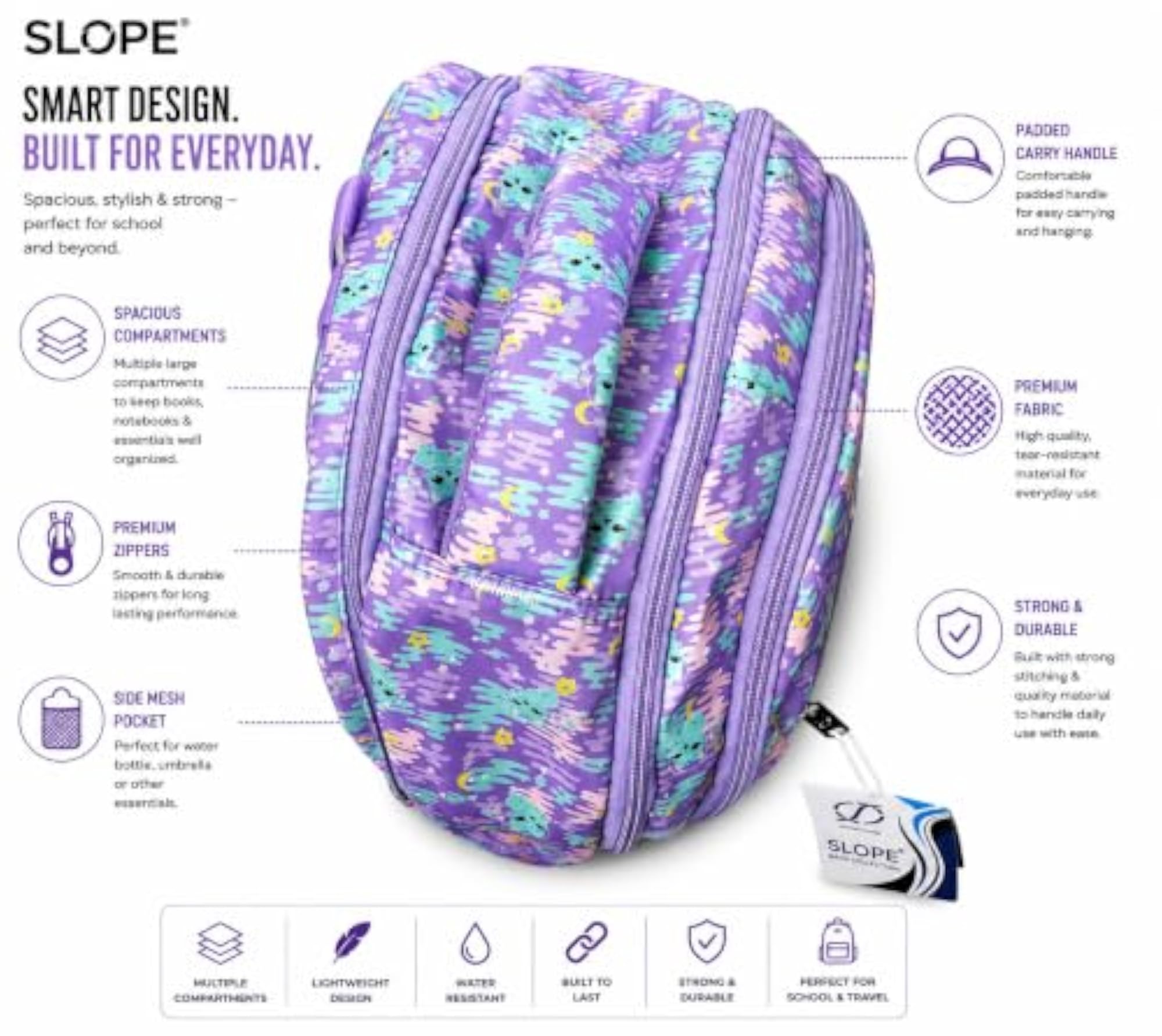 Kids School Backpack, Purple Cute Print Stylish Bag