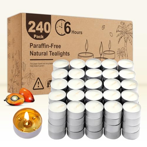 Unscented Tea Lights Candles 240 Pack, 6 Hours Long Burning,White Tea Candles Bulk, Bright Burn with Palm Wax,Smokeless Tealight Candles for Wedding,Centerpiece,Christmas Lights,Home Decorative