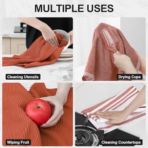 Image of Homaxy Premium Kitchen Towels(18 inchx 28 inch, 12 Pack), Large Cotton 380 GSM Kitchen Hand Towels, Soft and Absorbent Terry Dish Towels, Multipurpose Tea Towel Set with Hanging Loop, Rust