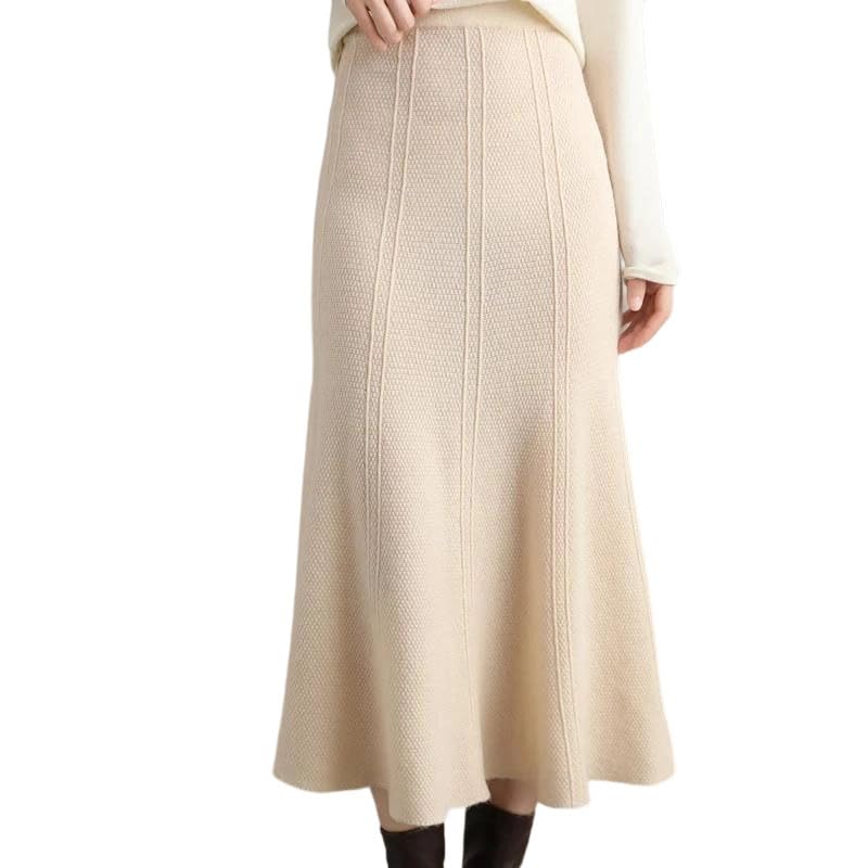 Womens 100 Wool Knitted Skirt Mid-Length High Waist Slim Cashmere Umbrella Skirt Autumn Winter
