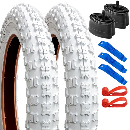 YunSCM 2 PCS 12.5 inch Kid Bike Tyres 12 1/2x2 1/4 Tires 62-203 and 12/12.5 Inner Tubes AV32mm Valve Compatible with 12.5 x 2.25 12 1/2 x2 1/4 baby stroller/Road Bicycle Bike Tyre (White)