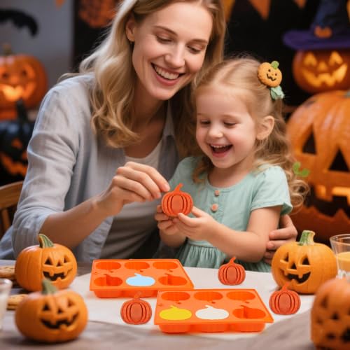 Image of 2 Pcs Pumpkin Silicone Molds, Halloween Pumpkin Chocolate Molds, Fall Pumpkin Candy Mold for DIY Cake, Chocolate, Candy, Jelly, Wax Melt, Ice Cubes (6 Cavity)