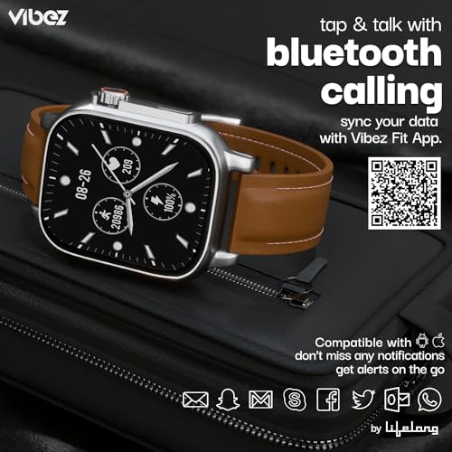 Image of Vibez by Lifelong Premium Luxury Smart Watch for Men - 60 Day Battery 950mAH - 2.02 Ultra HD Display & 900 NITS Men's Smartwatch - Stainless Steel Dial & BT Calling (Pacific,Brown)