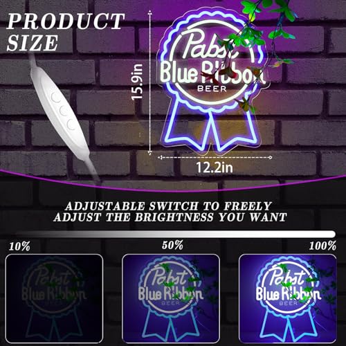 Image of AHlove Pabst Beer Neon Sign for Wall Decor，LED Neon Lights for Bar Pub 、Man Cave，Birthday、Christmas Gifts for Man