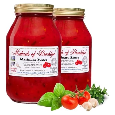 MICHAEL'S OF BROOKLYN Low Sodium Marinara Sauce, Non-GMO Free, Gluten Free, Fresh Tomato Sauce Made with Fresh Basil, Garlic, Olive Oil, Oregano & Fresh Parsley Pasta Sauce - 32 oz (Pack of 2) Cover