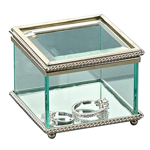 Creative Gifts International Lead-Free Glass Hinged Jewelry Box, Mirrored Base, Nickel Plated Trim, 3.25