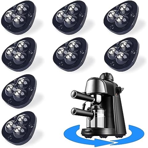 8Pcs Mini Caster Wheels for Small Kitchen Appliances Rollers, 360°Rotation Self Adhesive Caster Wheels, Mini Swivel Wheels, Stainless Steel Rollers Universal Wheel for Coffee Maker,Storage Bins,Black Cover