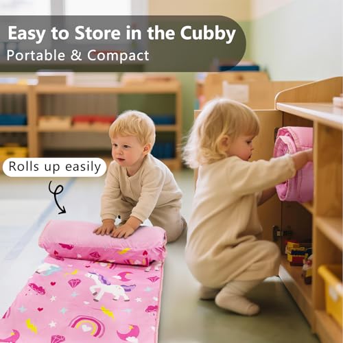 primlect toddler nap mat with removable pillow and fleece blanket extra large 553939x353939 sleeping bag washable light easy to roll up perfect for daycare preschool kindergarten travel