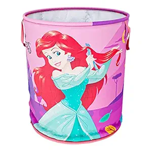 Kuber Industries Disney Princess Print Round Laundry Basket|Polyester Clothes Hamper|Waterproof & Foldable Round Laundry Bag with Handle,45 Ltr.(Pink)