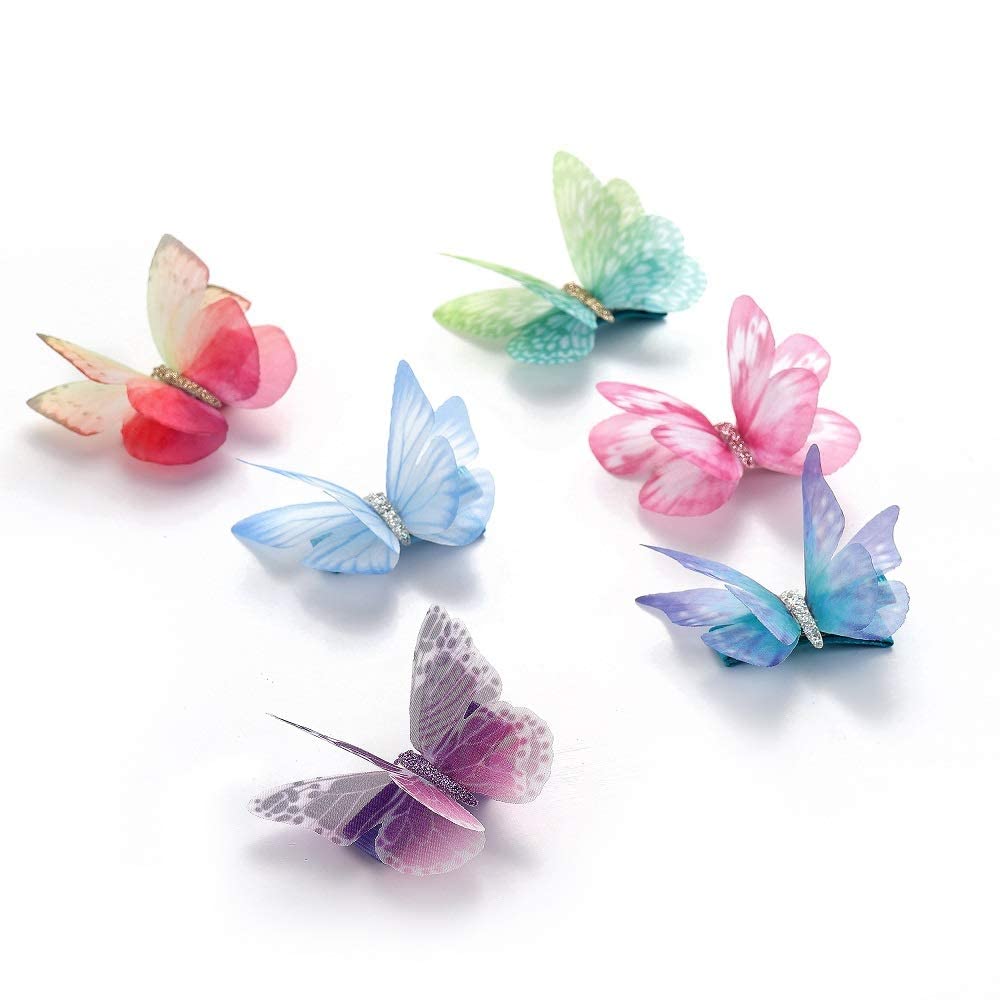 KIDZOO 3D Colorful Butterfly Hair Clips -Chiffon Fairy Wing - Ribbon Wrapped Clips Glitter Butterfly Hair Clip Fairy Realistic Barrette Colorful Gauze For Kids Women Girls (6 Pcs) (Multicolor) (B0B1DPS9K4) Amazon Price History, Amazon Price Tracker