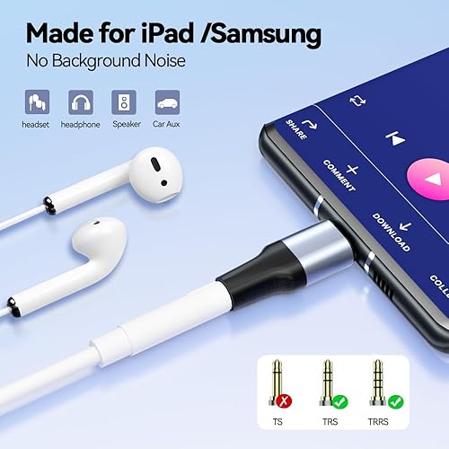 Miniatura 3 de Adaptador magnético de audio USB C a 0.138 in, tipo C a conector de auriculares hembra, adaptador auxiliar compatible con Google Nexus 6 5 4XL,