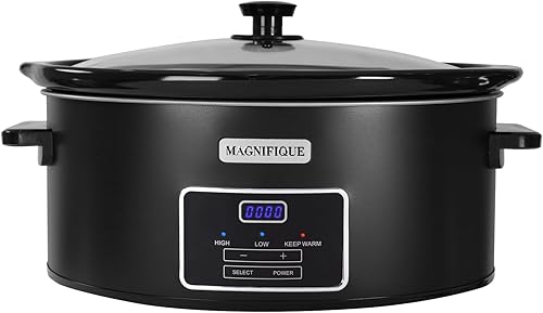 Magnifique - Calentador de alimentos manual ovalado de 6 cuartos de galón con 3 ajustes de cocción, acero inoxidable negro