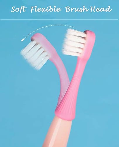 Miniatura 6 de Paquete de 6 cepillos de dientes para niños, precioso cepillo de dientes extra suaves de hongos para niños de 1 a 3 años (rosa, amarillo y azul)
