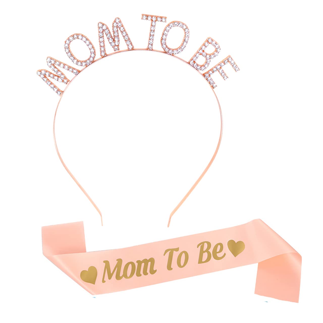 Sopopal Mom to Be Headband and Sash, Rose Gold Baby Shower Decorations Mommy to Be Sash and Rhinestone Crown Set for Mommy