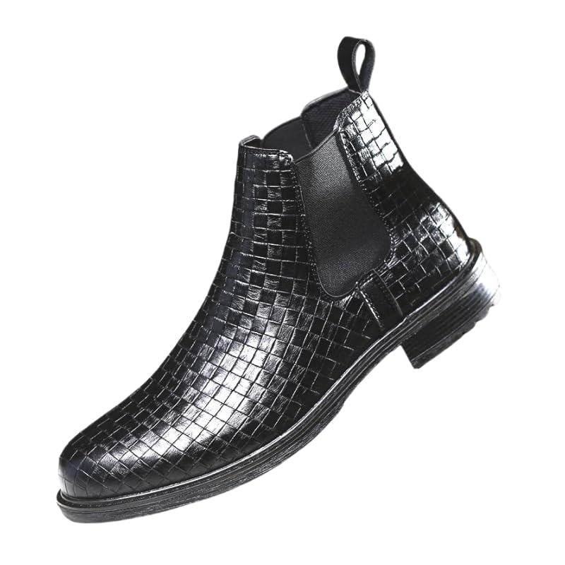 Men's Casual Ankle Boots Chelsea Boots, With woven texture wear-Resistant and Non-Slip Slip-on Leather Shoes, Suitable for Outdoor Parties and Offices