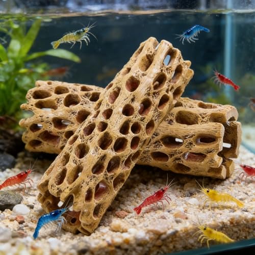 Tulov 2 Stück Garnelen Versteck - Hohler Baumstamm Aquarium Höhle Baumstamm Simulation AquariumDeko Harz Aquarium Tunnel Hohl Stamm Aquariumzubehör für Fisch Garnelen Krabben Reptilien(14cm)