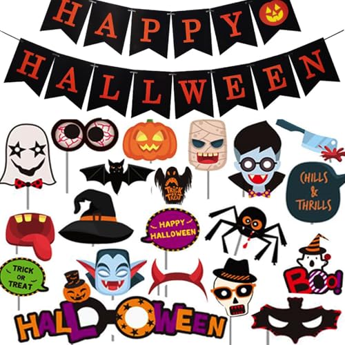 Image of FancyDressWale Happy Halloween Decorations Set,party props, Pumpkin Banners, Character Cutouts, 34 Pieces (Style-3)