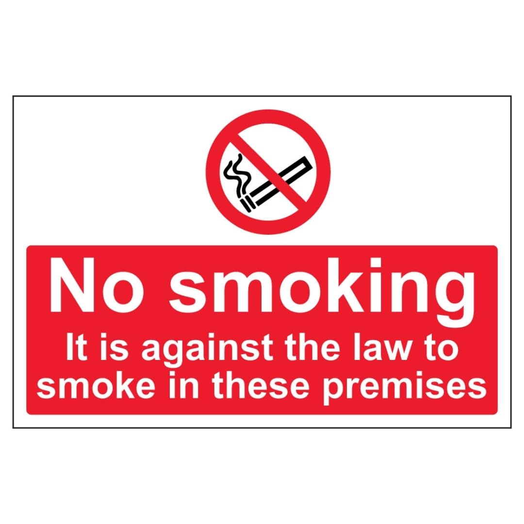 V Safety Against The Law To Smoke In These Premises - Large 300 x 200 mm - 2mm Super-Tough Rigid Plastic Safety Sign
