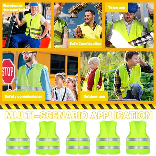 FAELNK Warnwesten Auto Pannenweste Warnweste 5 Stück Sicherheitsweste Neongelb KFZ Pannenhilfe Reflektierende Warnwesten für Autofahrern Arbeitskräften Pannenhilfe warnwetse Mit... – Bild 3