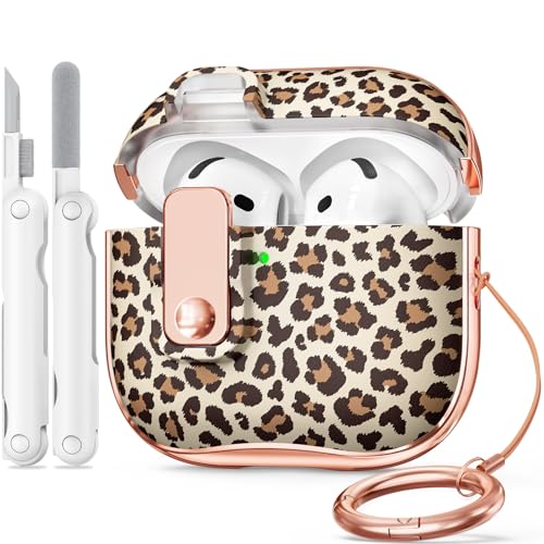 Image of for Apple AirPod 4 Case 2024 with Lock,Clear TPU Floral AirPod 4th Generation Cases for Women Girly, iPod 4 Case with Keychain & Cleaner Kit- Brown Leopard Print