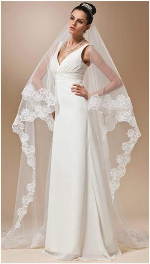 Bridal Wedding Veils One Layer Lace Edge White Ivory Cathedral Wedding Veil Long Bridal Veil Wedding Accessories Gorgeous Bridal Tulle (Color : White, Item Length : 150cm)