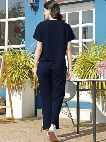 Image of ZEYO Night Suit for Women's Typography Printed Cotton Night Dress of Top and Wide Bottom Pyjama