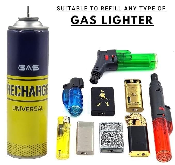 Image of Universal Lighter Butane Gas Refill Can /Cylinder with Strong Steel Refill Nozzle and Multiple Size Adaptor Butane Gas Lighter Refill Bottle (550ml)