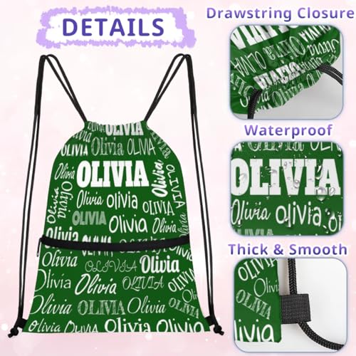 Custom Drawstring Bag with Name, Personalized Strap Pack Casual String Bag Backpack, Solid Dark Green3