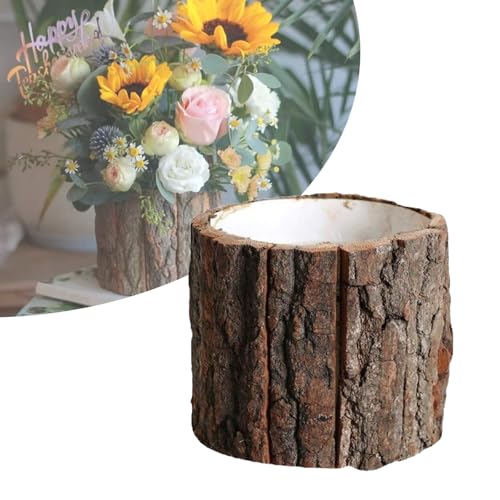 Tree Stump Planter Pot, Wooden Bark Bucket for Spring Flower Decoration, Log Succulent Pots for Indoor Plants, Rustic Wood Plant Pot for Home Decor Tabletop Ornament (1 PC, Large, 3.9 Inch)