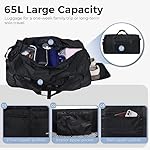 Fmeida 65L Duffle Bag with Shoes Compartment, Foldable Travel Duffel Bags for Men Women, Large Packable Travel Bag Water Repellent & Tear Resistant (Black) - Image 5