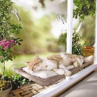 Cat Window Mounted Bed Sunny Seat Pets Hammock Bed, Hanging Seat Bed with 5 Large Suction Cups for Napping and Sunbathing (Can Withstand up to 15 kg)