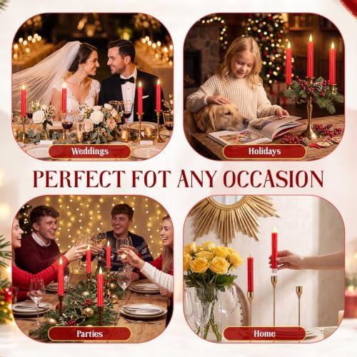 Image of Baquler 24 Pcs 6.5 inch Red Flameless Taper Candles LED Stick Battery Operated