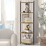 Black Corner Shelf Stand for Living Room-Wood Corner Shelving Unit 5 Tier Corner Shelves for Bathroom/Bedroom/Kitchen. Tall Corner Bookshelf Multi Display Unit Organizer Rustic Style Fan-Shaped