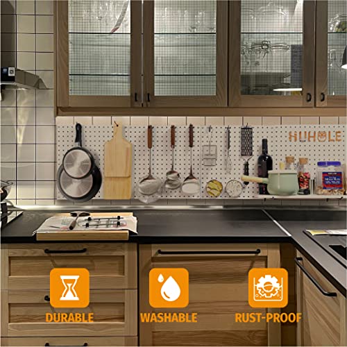 Image of HUHOLE Metal Pegboard Wall Organizer 80cm X 80cm 4PC | 300 lb Capacity Steel Pegboard Panels with 30 Hooks for Garage, Gaming Setup, Craft Room and Workshop