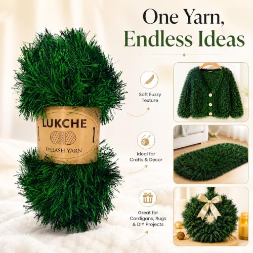 Image of Eyelash Fun Fur Yarn Premium 100% Polyester 164 Yds (150 Mt), 3.53 Oz (100 Gr) Colorful Crochet Yarn Dıy Hand Knitting. (Black-Green, 1 Skein)