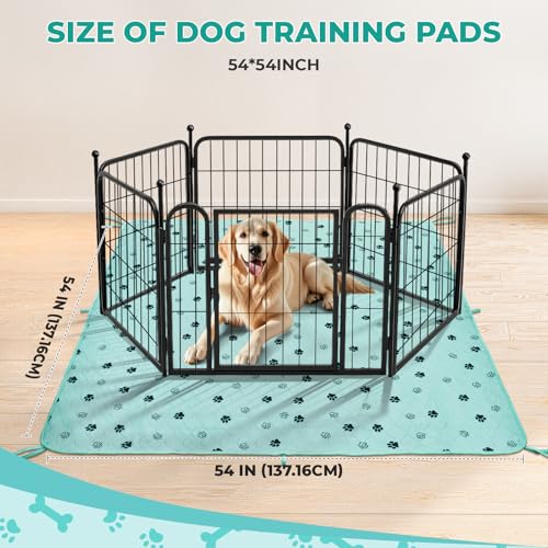 Image of Fostanfly Washable Pee Pads for Dogs, 2 Pack Large 54 inchx54 inch Ultra-Absorbent and Leak-Proof Non-Slip Reusable Potty Training Pads for Dogs, Cats, Puppy, Potty of Add 8 Lanyards, Green