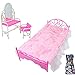 Produktbild E-Ting Haarverlängerungs Fashion Pink Bett Schminktisch und Stuhl Set für Barbies Puppen Schlafzimmer Möbel