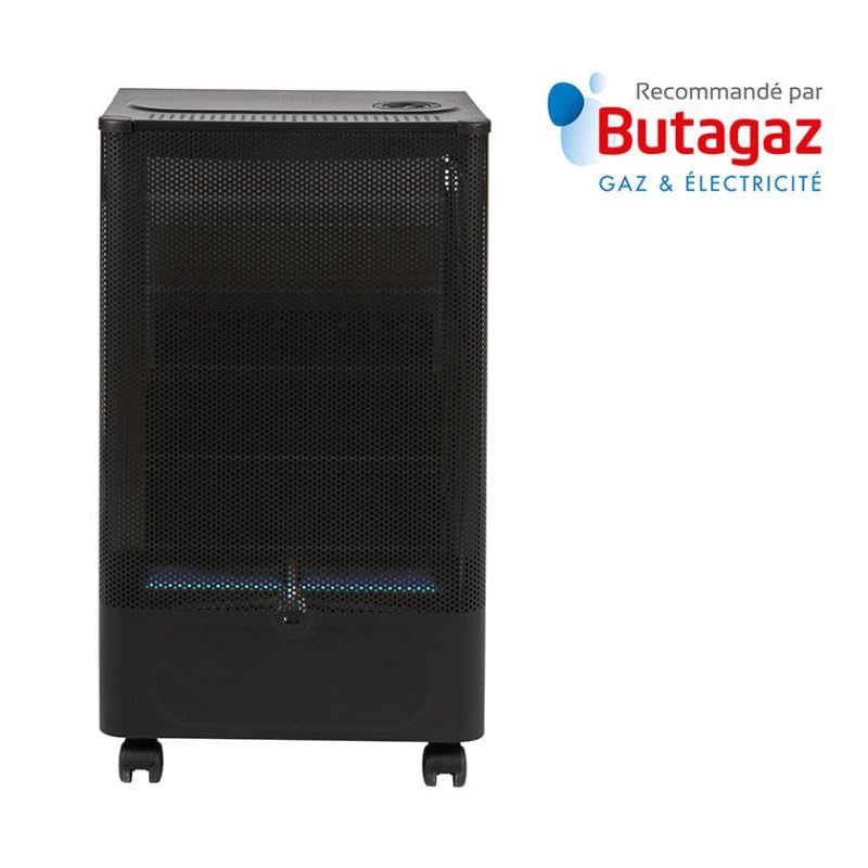 FAVEX - Poêle à gaz infrableu Praha - Chauffage d'appoint à gaz - Prêt à l'emploi livré avec tuyau et détendeur - Intérieur - Brûleur Inox Infrableu - 3 Puissances de chauffe - jusqu'à 40 m² - Noir