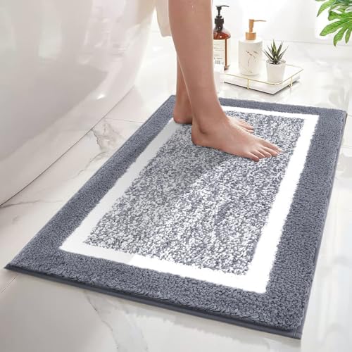 SHACOS Badteppich rutschfeste Badematte Weicher Badezimmerteppich Wasserabsorbierend Duschmatte Maschinenwaschbar Badvorleger für Dusche,Badewanne und Toilette, Grau, 45 x 65 cm