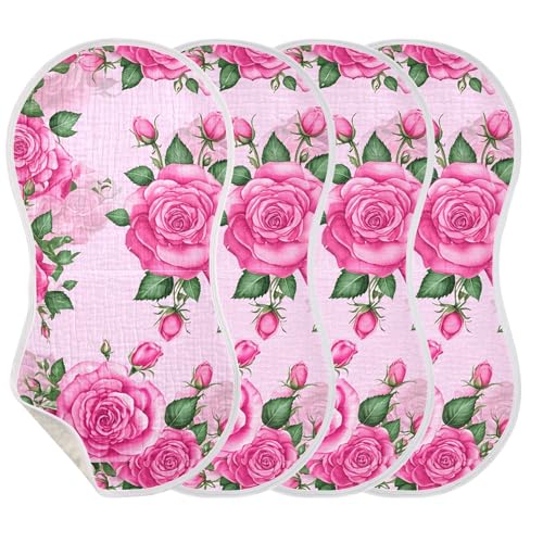 xigua Floral Roses Baby Burp Cloths for Newborn Boys and Girls 4 Pack, Soft & Absorbent Cotton Baby Burp Cloth, Baby Washcloths, Newborn Towel, Burp Rags3