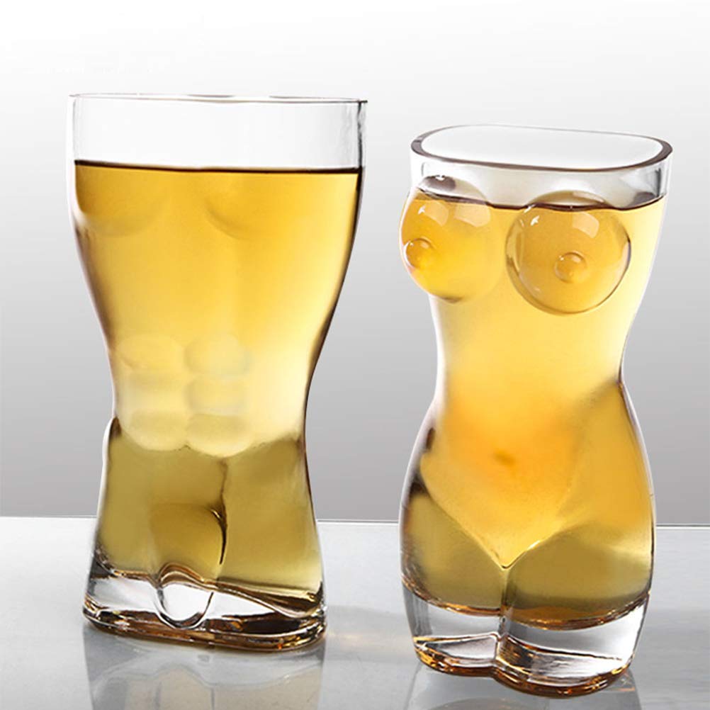 LIANGLIDE Beer Glass Sexy Lady Men, Beer Mugs For Freezer, Sexy Naked Miss & Muscle Man Clear Glass Cups, Creative Full Body Shot Glass Champagne Cups for Vodka Whiskey Beer Party (Middle Woman)