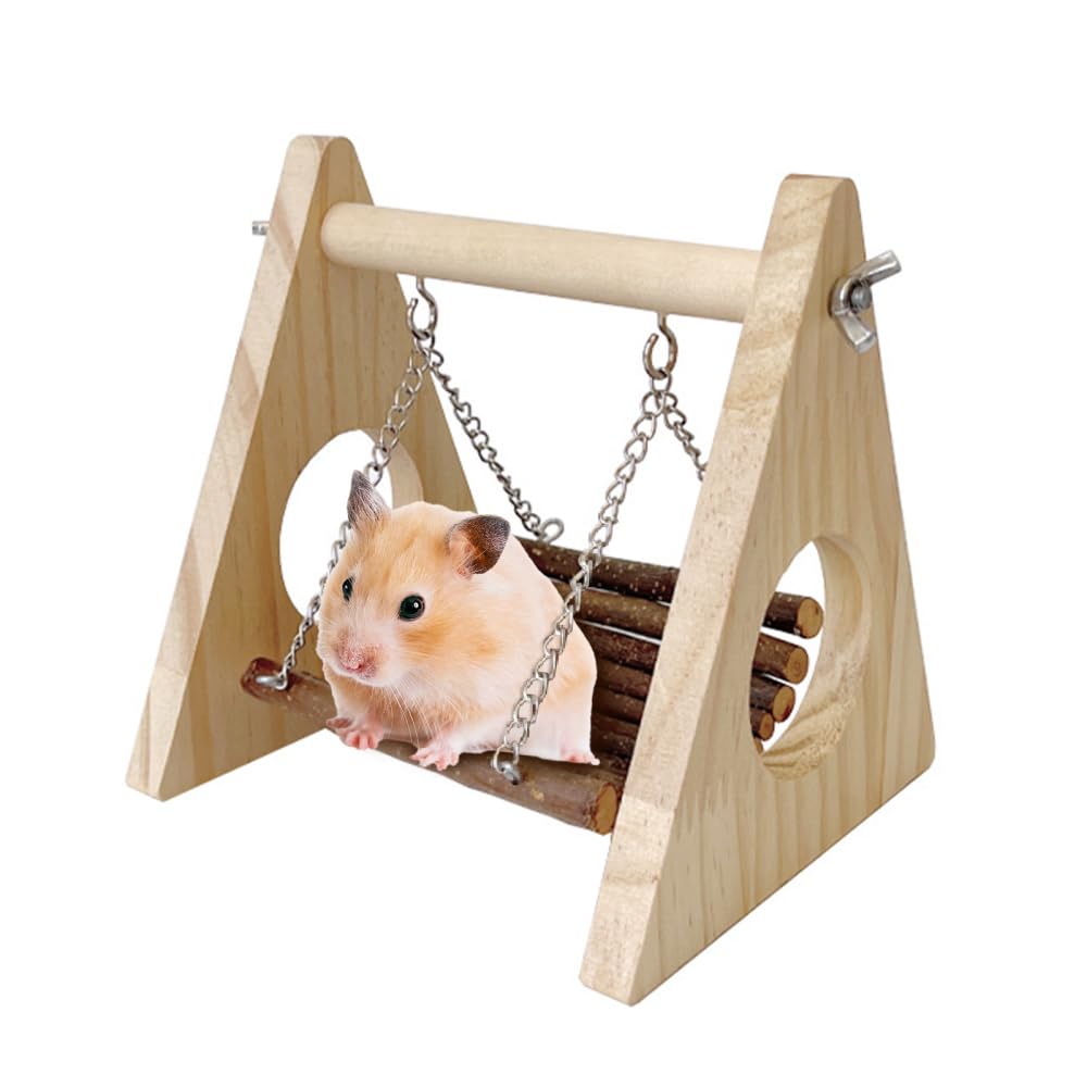 MiOYOOW Hamster Swing Toys, Wooden Hamster Hammock Small Animal Cage Accessories for Hamsters Sugar Gliders Parrots Birds