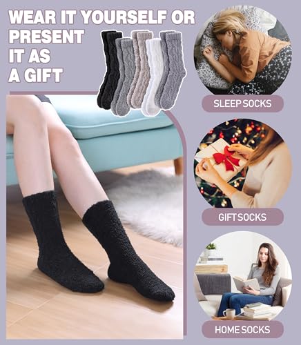 Image of LANLEO Fuzzy Socks for Women Soft Cozy Fluffy Slipper Winter Warm Microfiber Plush Sleeping Socks