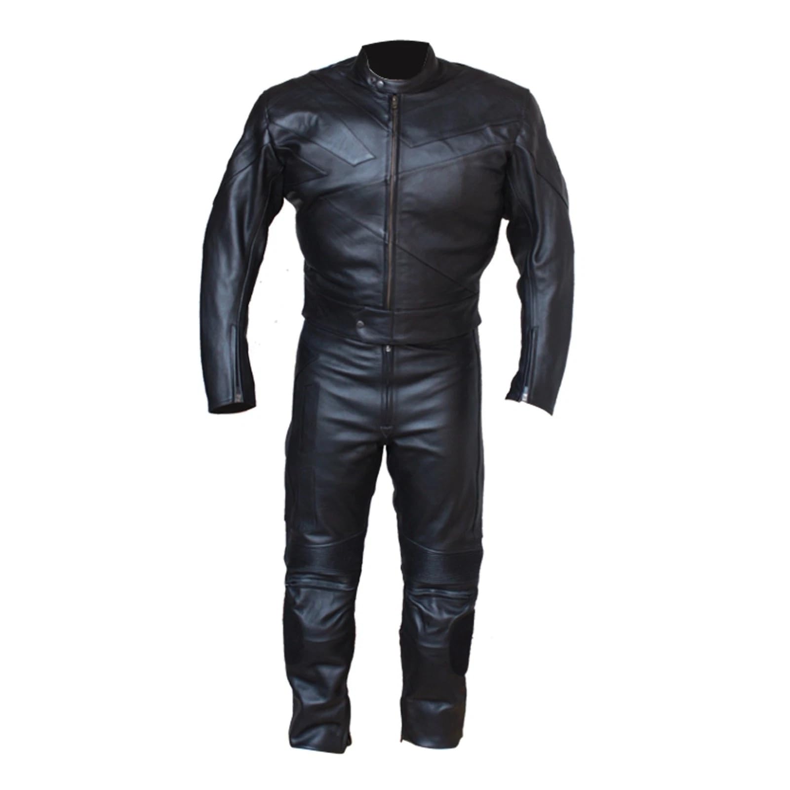 2pc Motorcycle Riding Racing Track Suit w/Padding All Leather Drag Suit Black