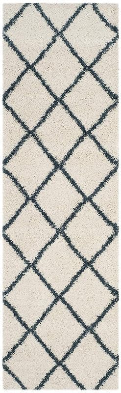 Image of FIASCO Polyester Shaggy Bedside Runner, Soft Indoor Modern Shaggy, Soft Rugs for- Living Room, Dinning Room, Office, Bedroom & Hallway Carpet Rugs Size 3X6 Ivory Blue Box