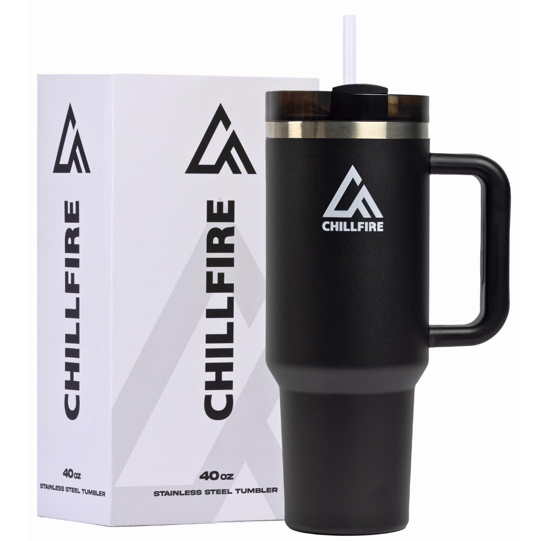 40oz Tumbler with Straw and Lid | Stainless Steel Travel Mug with Handle | Double-Wall Insulated Cup | Keeps Drinks Cold for 48 Hours | 100% Leakproof Design | Ideal for Travel, Gym & Office