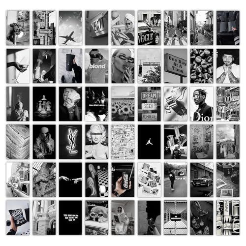 Image of Sudheer Global Paper 54 PCS Black White Aesthetic Picture for Wall Collage,4x6 inch,Chic Collage Print Kit,Girls Room Decor,Vintage Art Prints,Dorm Photo Display,VSCO Posters (Black White Collage Kit)