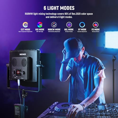 NEEWER-PL60C-RGB-LED-Panel-Video-Light-APP24GDMX-Control-60W-23000Lux05m-2500K-10000K-RGBCW-Pro-Photography-Studio-Lighting-18-ScenesV-Battery-Powered-for-Outdoor-Filming-Recording-Streaming