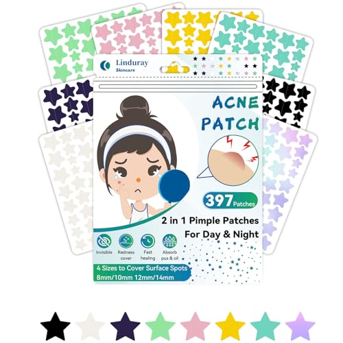 397 Stück Bunte Sterne Pimple Patches, Hydrocolloid Akne-Pflaster, Unsichtbare Pickelpatches für Gesicht, Jugendliche & Erwachsene, Ideal für Tag & Nacht