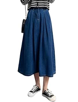 Kinghua Women's Casual A Line Flare Pleated High Waisted